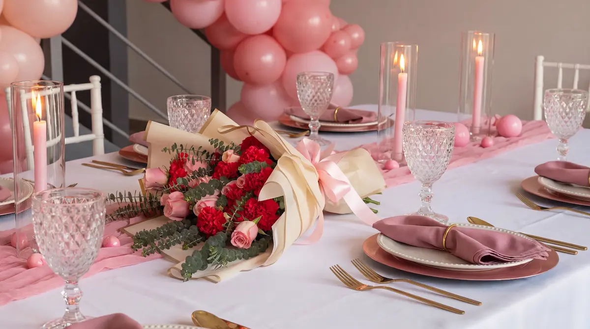 Bouquet de rosas rojas para San Valentín con envoltorio elegante